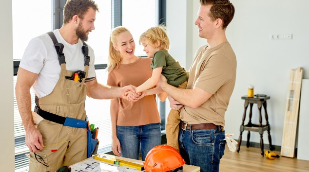 Young family meeting with contractor for home improvement